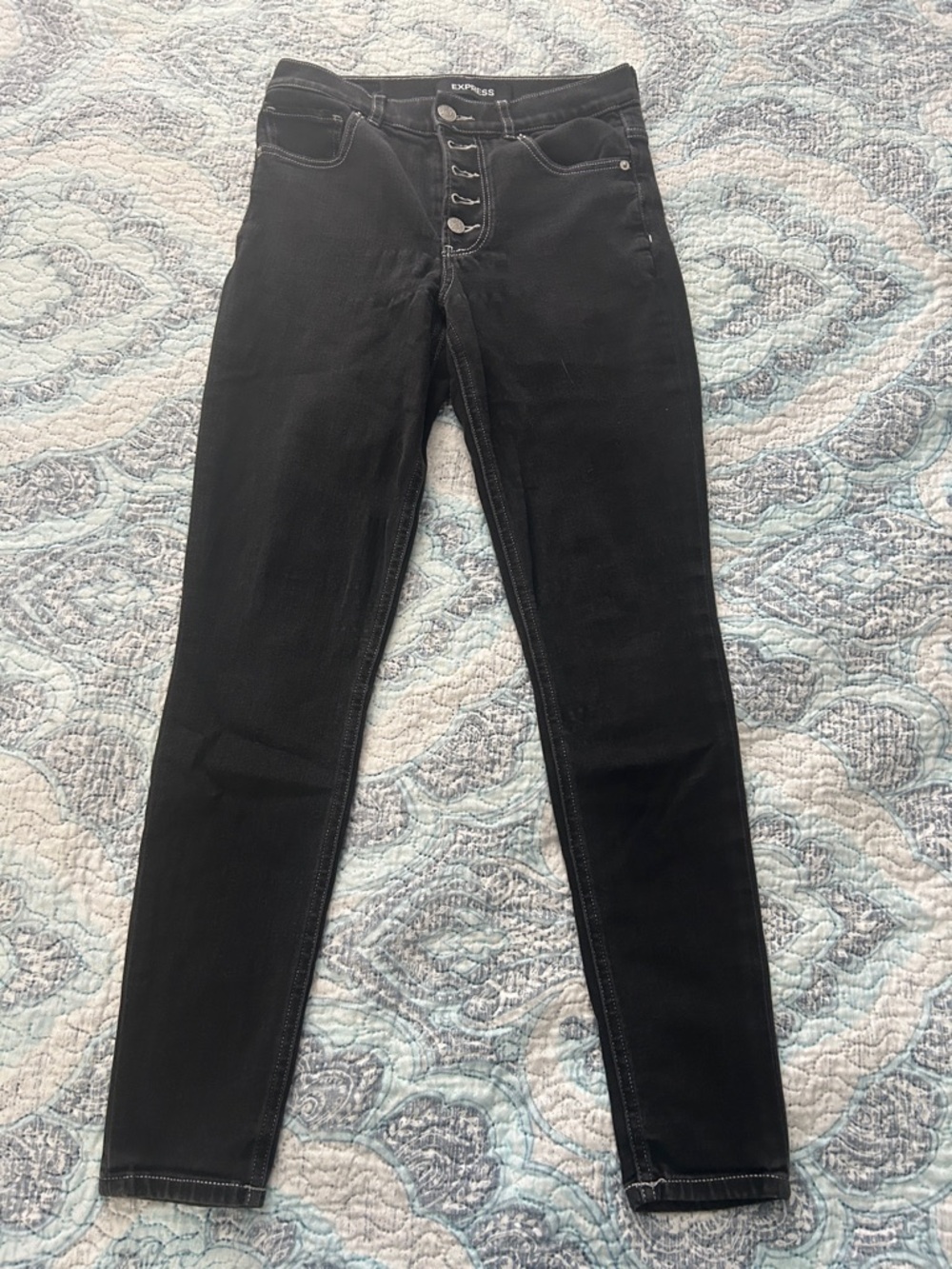 Express Black Button-Fly Skinny Jeans